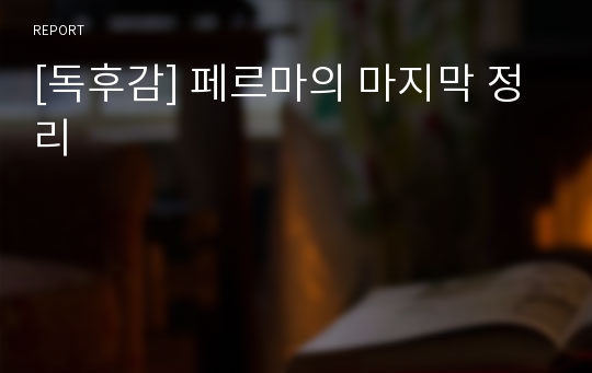 [독후감] 페르마의 마지막 정리 레포트