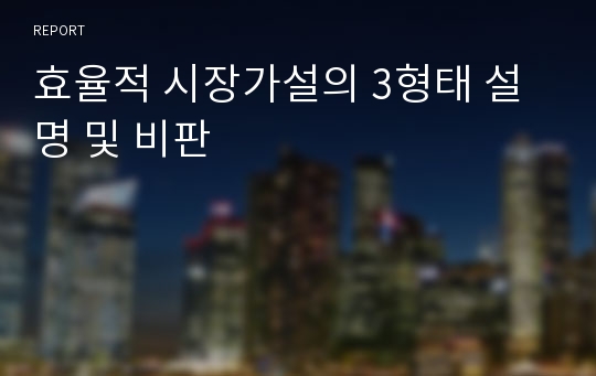 효율적 시장가설의 3형태 설명 및 비판