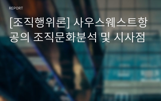 [조직행위론] 사우스웨스트항공의 조직문화분석 및 시사점