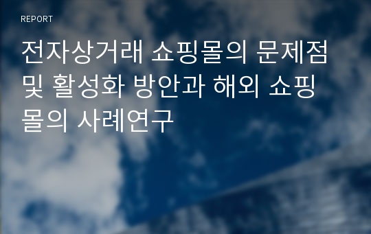 전자상거래 쇼핑몰의 문제점 및 활성화 방안과 해외 쇼핑몰의 사례연구