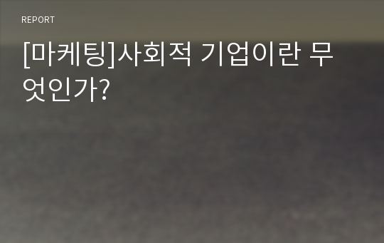 [마케팅]사회적 기업이란 무엇인가?