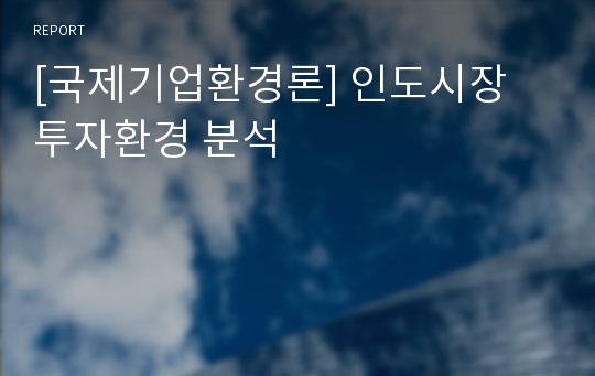 [국제기업환경론] 인도시장 투자환경 분석