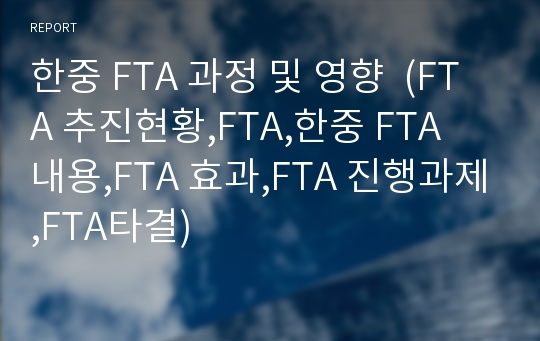 한중 FTA 과정 및 영향  (FTA 추진현황,FTA,한중 FTA 내용,FTA 효과,FTA 진행과제,FTA타결)