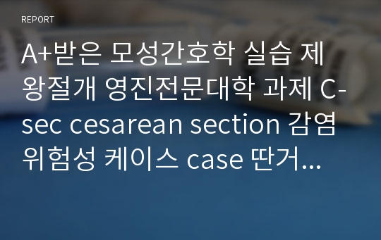 A+받은 모성간호학 실습 제왕절개 영진전문대학 과제 C-sec cesarean section 감염위험성 케이스 case 딴거 살 필요없이 이거면 끝