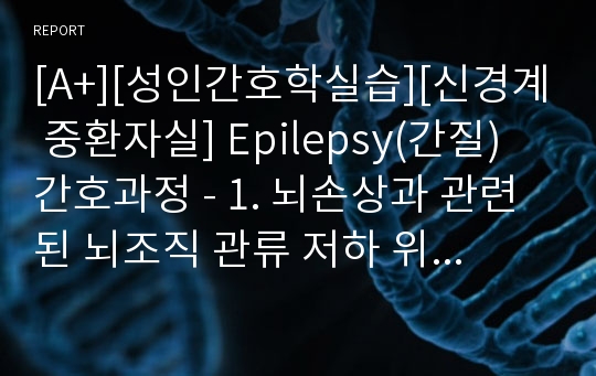 [A+][성인간호학실습][신경계 중환자실] Epilepsy(간질) 간호과정 - 1. 뇌손상과 관련된 뇌조직 관류 저하 위험성