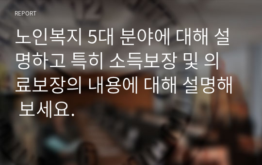 노인복지 5대 분야에 대해 설명하고 특히 소득보장 및 의료보장의 내용에 대해 설명해 보세요.