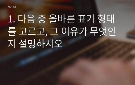 1. 다음 중 올바른 표기 형태를 고르고, 그 이유가 무엇인지 설명하시오