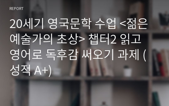 20세기 영국문학 수업 &lt;젊은 예술가의 초상&gt; 챕터2 읽고 영어로 독후감 써오기 과제 (성적 A+)