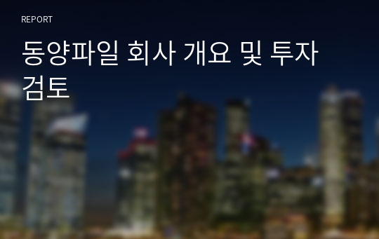 동양파일 회사 개요 및 투자 검토