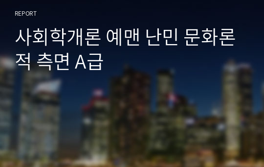 사회학개론 예맨 난민 문화론적 측면 A급