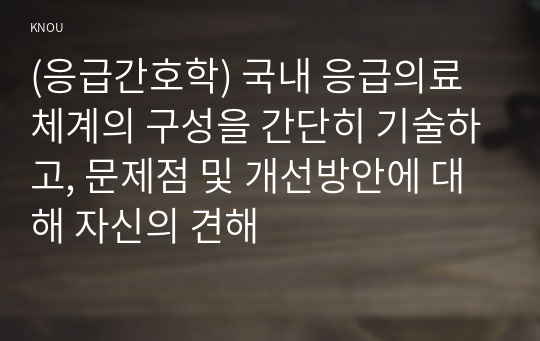 (응급간호학) 국내 응급의료체계의 구성을 간단히 기술하고, 문제점 및 개선방안에 대해 자신의 견해