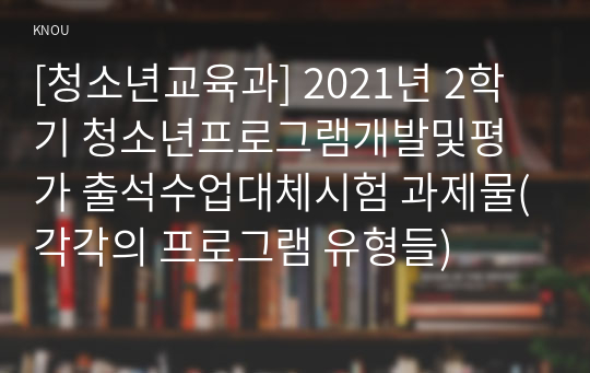 [청소년교육과] 2021년 2학기 청소년프로그램개발및평가 출석수업대체시험 과제물(각각의 프로그램 유형들)