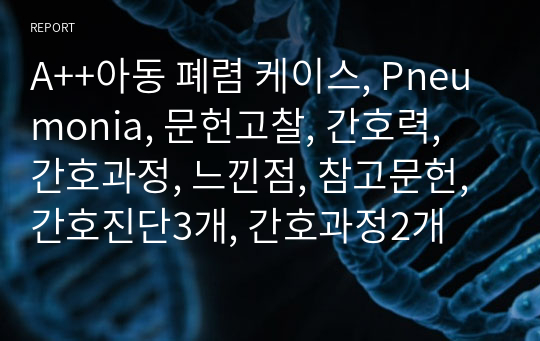 A++아동 폐렴 케이스, Pneumonia, 문헌고찰, 간호력, 간호과정, 느낀점, 참고문헌, 간호진단3개, 간호과정2개