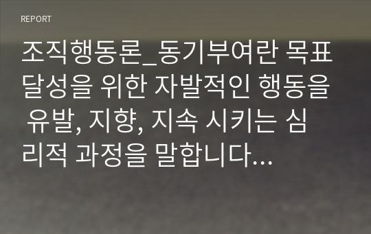 조직행동론_동기부여란 목표 달성을 위한 자발적인 행동을 유발, 지향, 지속 시키는 심리적 과정을 말합니다 능력은 있지만 맡은 일에 최선을 다하지 않는(열심히 일하지 않는) 직원을 동기부여 시킬 수 있는 방안을 제시하십시오