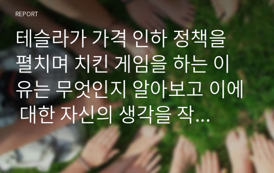 테슬라가 가격 인하 정책을 펼치며 치킨 게임을 하는 이유는 무엇인지 알아보고 이에 대한 자신의 생각을 작성하시오