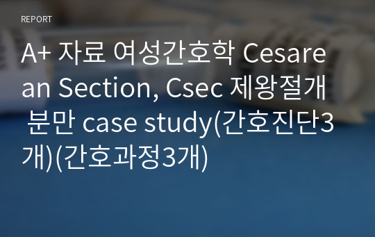 A+ 자료 여성간호학 Cesarean Section, Csec 제왕절개 분만 case study(간호진단3개)(간호과정3개)