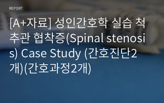 [A+자료] 성인간호학 실습 척추관 협착증(Spinal stenosis) Case Study (간호진단2개)(간호과정2개)