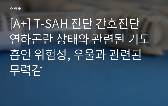 [A+] T-SAH 진단 간호진단 연하곤란 상태와 관련된 기도흡인 위험성, 우울과 관련된 무력감