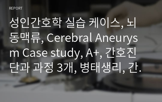 성인간호학 실습 케이스, 뇌동맥류, Cerebral Aneurysm Case study, A+, 간호진단과 과정 3개, 병태생리, 간호과정 자세함