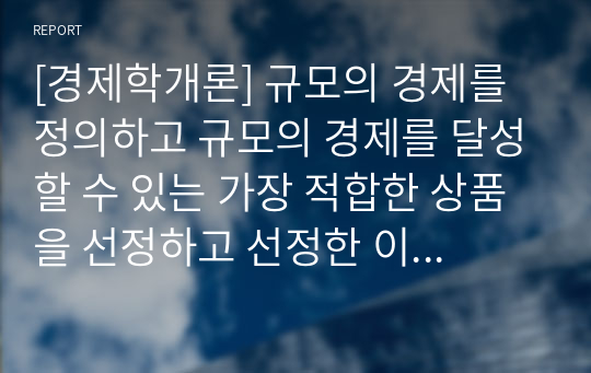 [경제학개론] 규모의 경제를 정의하고 규모의 경제를 달성할 수 있는 가장 적합한 상품을 선정하고 선정한 이유를 설명하시오.