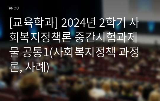 [교육학과] 2024년 2학기 사회복지정책론 중간시험과제물 공통1(사회복지정책 과정론, 사례)