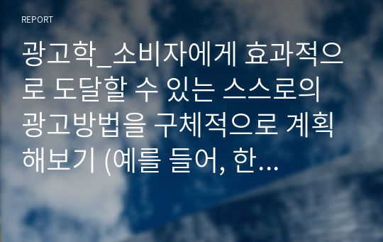 광고학_소비자에게 효과적으로 도달할 수 있는 스스로의 광고방법을 구체적으로 계획해보기 (예를 들어, 한 가지 방식 및 매체가 아닌 2가지 이상의 마케팅 커뮤니케이션)