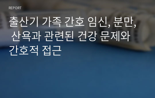 출산기 가족 간호 임신, 분만, 산욕과 관련된 건강 문제와 간호적 접근