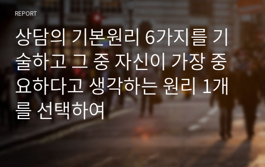 상담의 기본원리 6가지를 기술하고 그 중 자신이 가장 중요하다고 생각하는 원리 1개를 선택하여