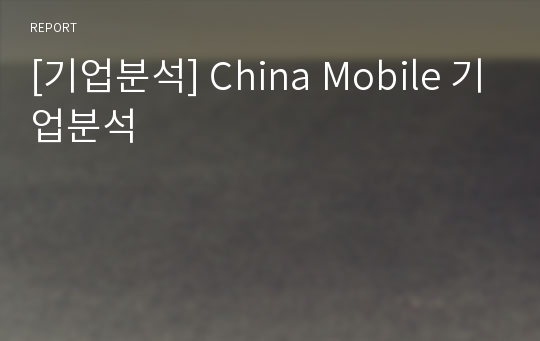[기업분석] China Mobile 기업분석