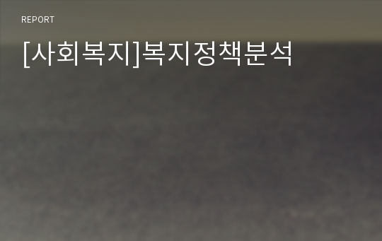 [사회복지]복지정책분석