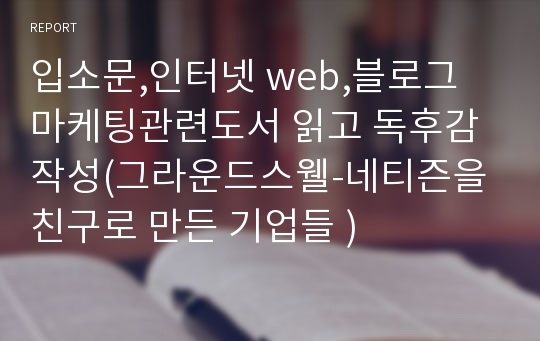 입소문,인터넷 web,블로그 마케팅관련도서 읽고 독후감 작성(그라운드스웰-네티즌을 친구로 만든 기업들 )